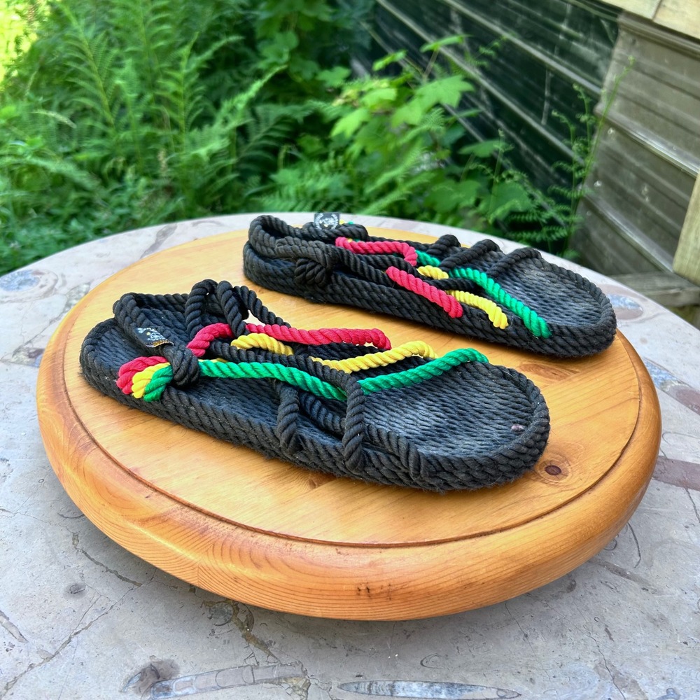 Rasta Rope Sandals Unisex Large Black Red Green Yellow Nomadic State of Mind